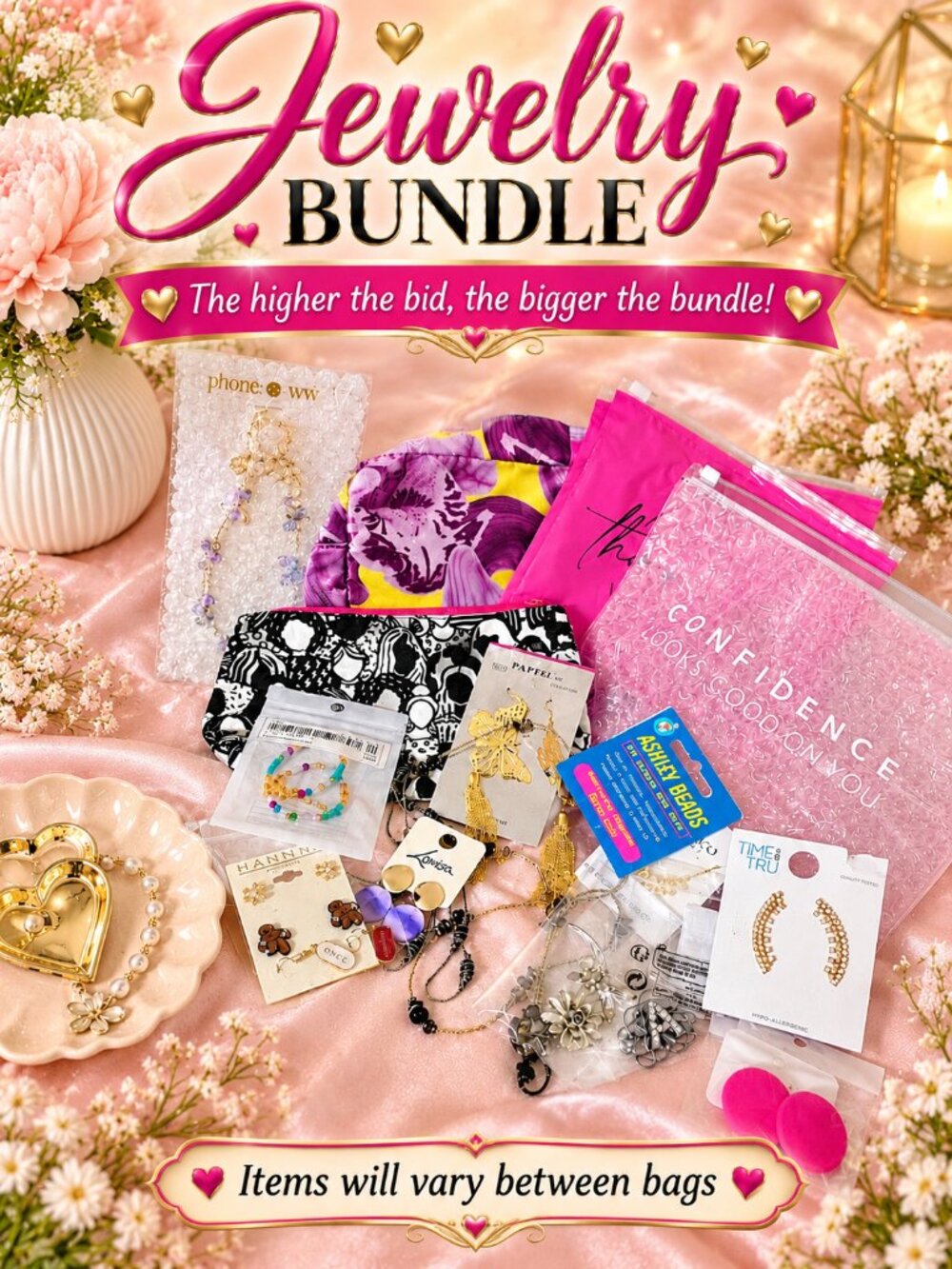 Low Start Fashion Jewelry Bundle w Cosmetic/Jewelry Bag